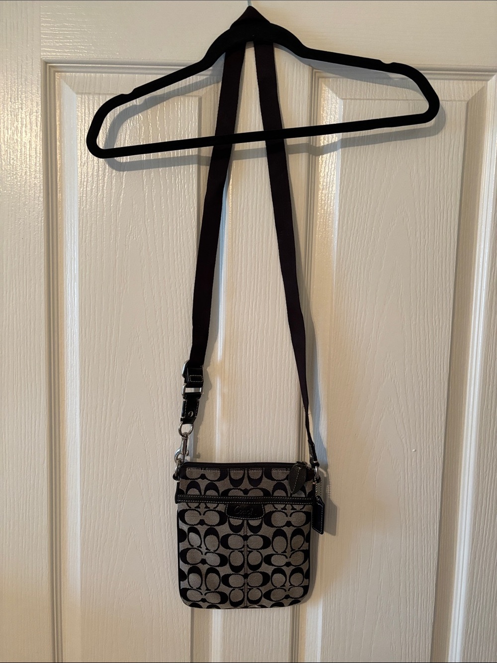 Coach Black and White Signature Crossbody Pouch